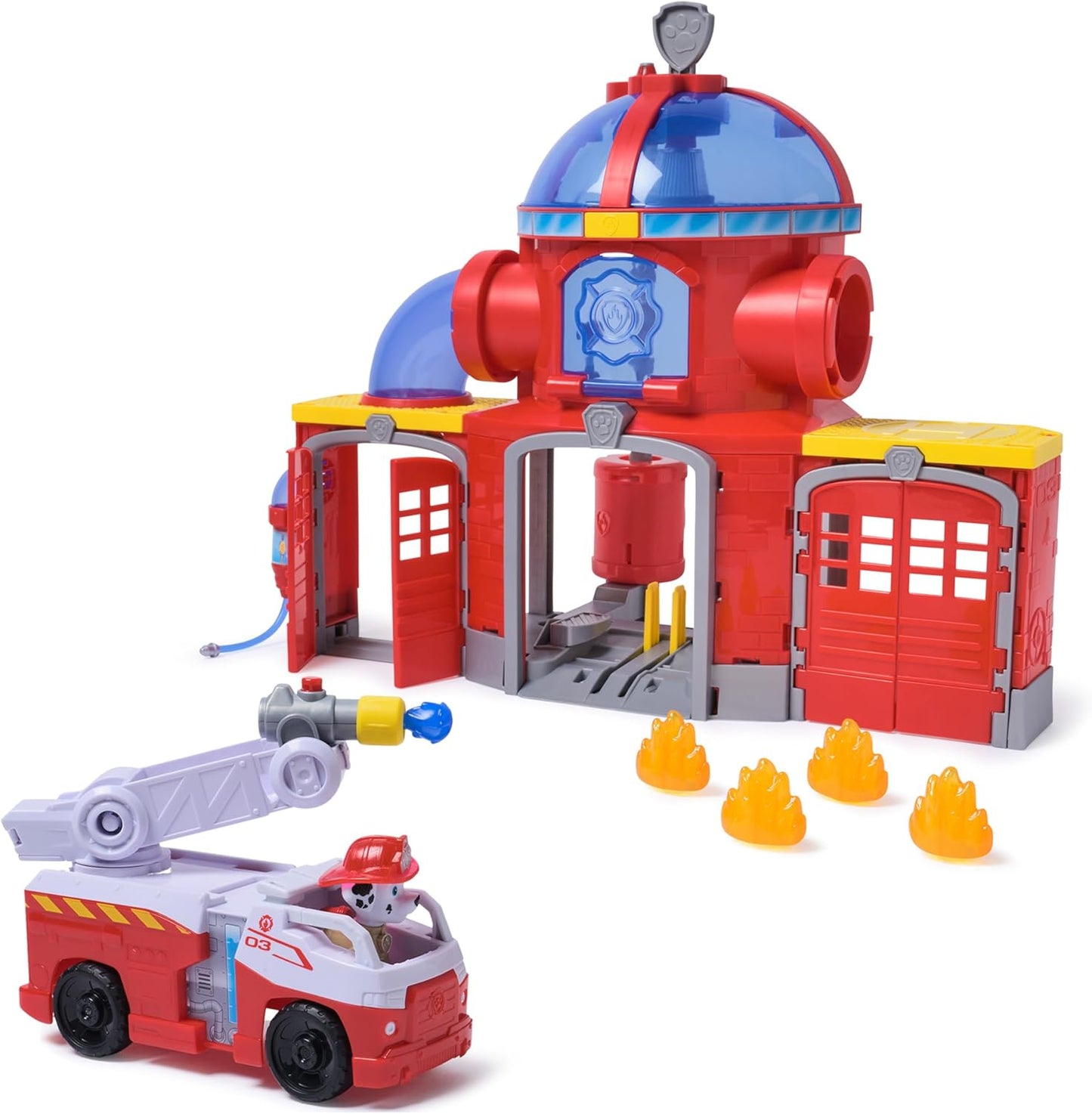 Paw Patrol Centro de Comando de Resgate de Incêndio com Figura do Bombeiro, Caminhão de Bombeiros de Resgate, Luzes, Lançador e Efeitos Sonoros, Brinquedo Infantil para Meninos e Meninas a partir de 3 Anos