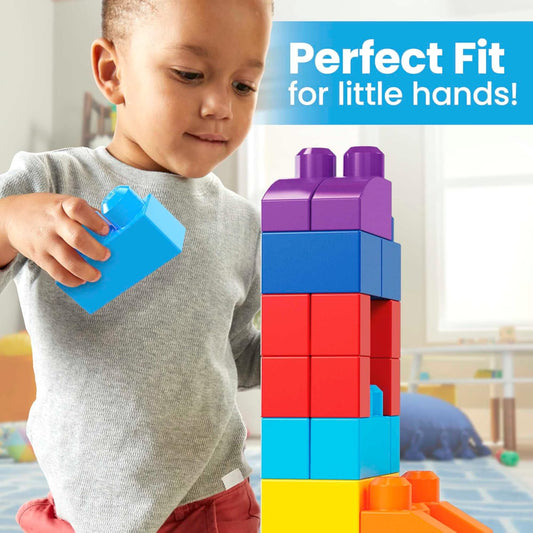MEGA BLOKS Fisher-Price Toddler Block Toys, Bolsa de construção grande com 80 peças e armazenamento, Azul, Ideias de presentes para crianças de 1 ano ou mais, DCH63