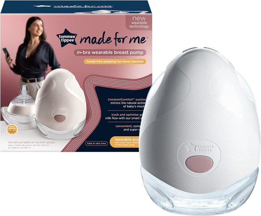 Tommee Tippee Made for Me Extractor de leche eléctrico individual, manos libres, extractor de lactancia en sujetador, portátil, silencioso, 1 masaje y 8 modos exprés, duración de batería de 4 horas, blanco, 1,0 unidades