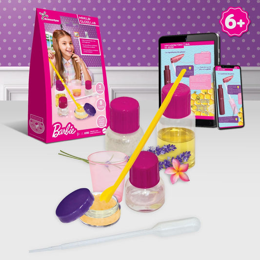 Science4you Mini Lip Gloss Making Kit Barbie para meninas – Faça seus próprios glosses labiais e esfoliantes labiais Barbie - 8 itens de beleza para crianças incluídos, presente original