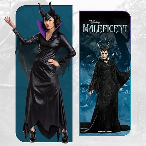 DISGUISE Fantasia oficial premium de Malévola para adultos da Disney inclui chifres – Feito com material super macio – Fantasia de fada do Dia das Bruxas para adultos Roupa extravagante tamanho L