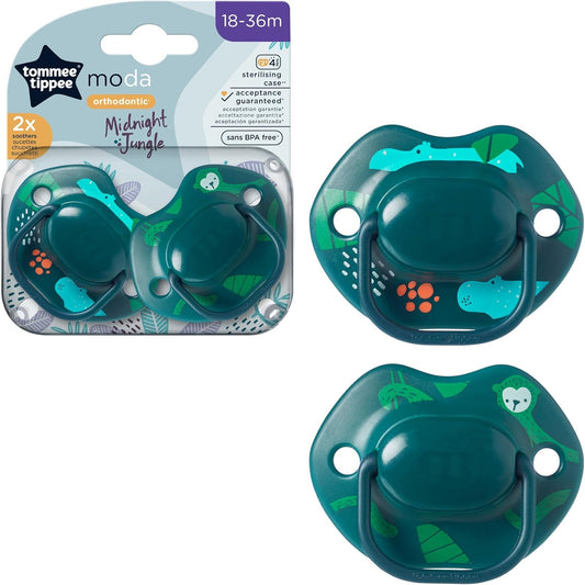 Tommee Tippee Chupetas Moda, design ortodôntico simétrico, silicone sem BPA, 18-36m, pacote de 2 manequins, os designs podem variar