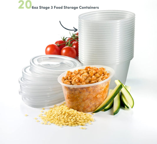 Mummy Cooks - 20 recipientes reutilizables de plástico sin BPA de 180 ml para congelar alimentos para bebés/tarros de destete