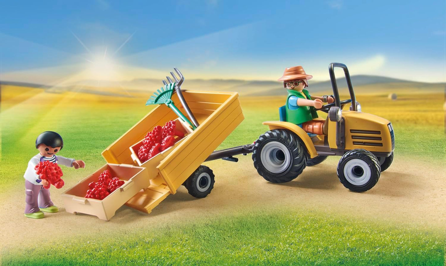 Playmobil 71442 Country: Tractor con remolque y depósito de agua, cosecha fresca en la granja, aprendizaje sobre el medio ambiente, juego de rol divertido e imaginativo, sets de juego sostenibles aptos para niños a partir de 4 años
