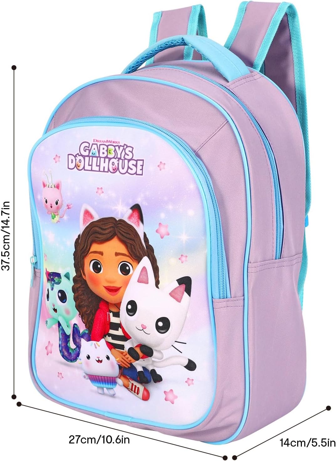 Gabby's Dollhouse Mochila para Meninas - Mochila Escolar Roxa de 37cm com Bolso e Laterais em Tela - Mochila Oficial Gabby para Crianças