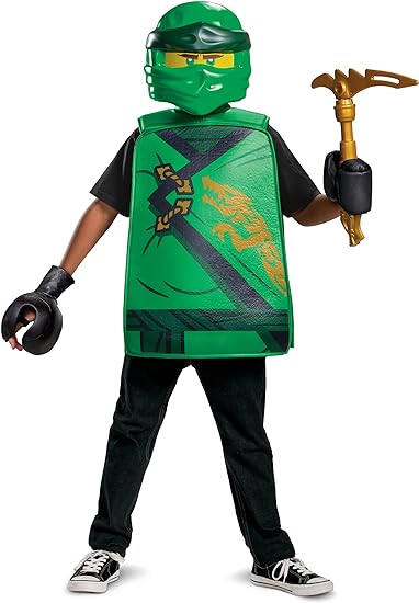 DISGUISE 100369 Fantasia oficial de Ninja de 3 peças de Lloyd Ninjago para crianças - inclui máscara e luvas, verde, tamanho único