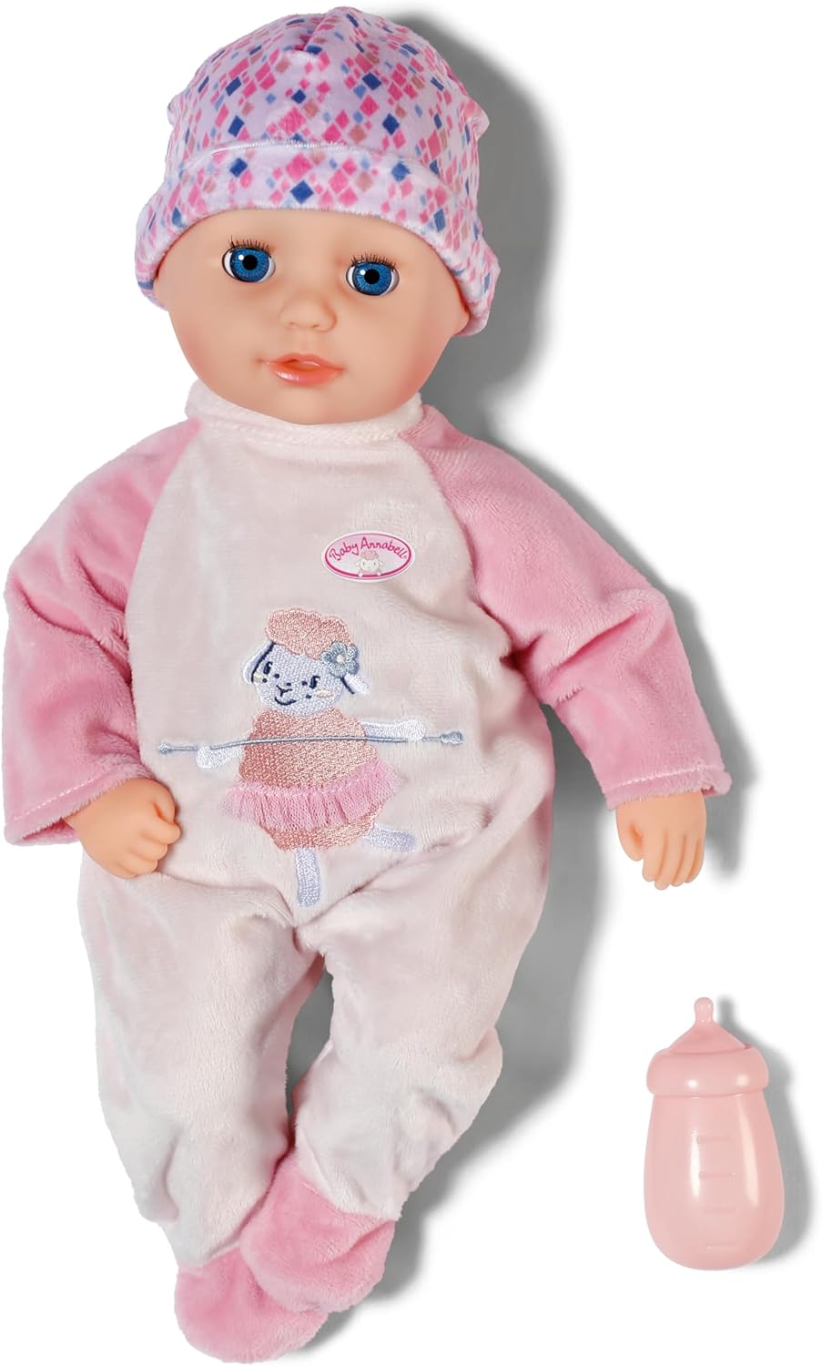 Baby Annabell Boneca Anna de 36 cm, macia, com olhos que fecham - Inclui mamadeira, chapéu e macacão - Primeira boneca, ideal para crianças a partir de 1 ano de idade.