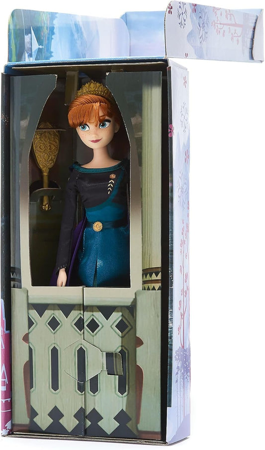 Disney Store Oficial Anna Classic Doll, Frozen, 29cm/11”, Boneca Princesa Disney Totalmente Articulável em Traje Real, Inclui Escova de Cabelo de Brinquedo - Adequado para Idades 3+