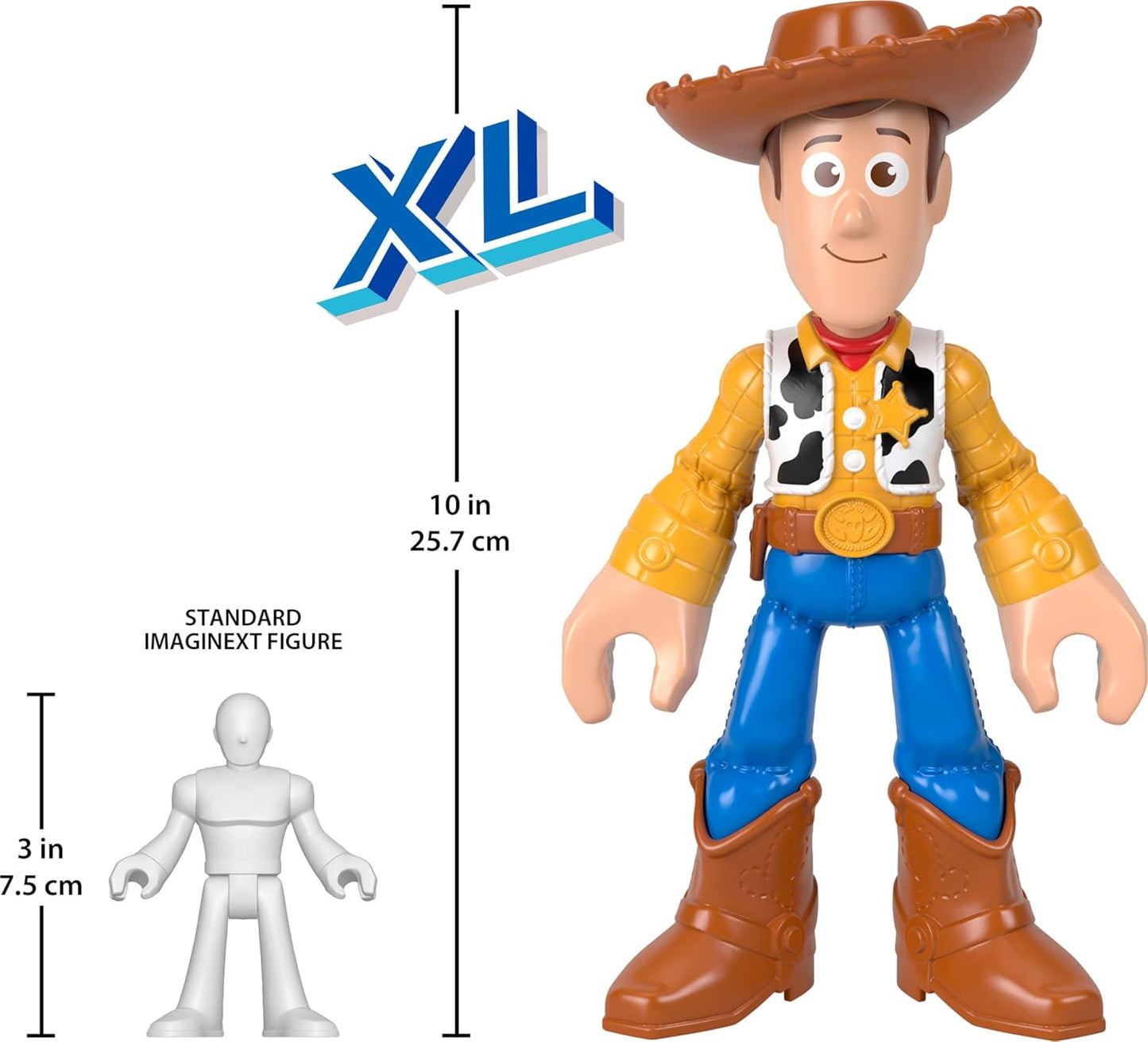 Fisher-Price Figura de ação Woody da Imaginext XL de 24 cm com articulação, vestindo o visual característico do filme, inspirada em Toy Story da Disney e Pixar, JMD33
