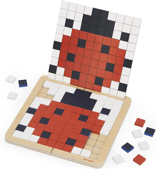 Janod - Simetria e Codificação - 4 Modos de Jogo - 12 Modelos para Reproduzir - Ideal para o Jardim de Infância e Preparação para a Primeira Seção - Brinquedo Educativo para Crianças - FSC de Madeira