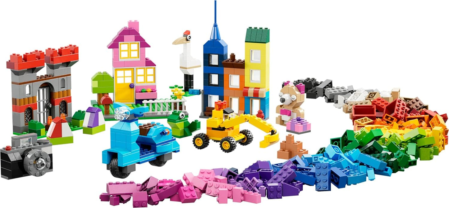 LEGO Caixa Grande de Armazenamento de Peças Classic - Brinquedo Educativo de Construção com Janelas, Portas, Rodas e Placa Base Verde - Presente para Meninos e Meninas a partir de 4 Anos - Lembrancinha de Natal - 10698