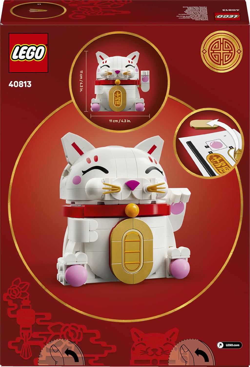LEGO Gato da Sorte - Conjunto de Construção para Crianças e Adultos - Kit de Modelo para Exibição, incluindo uma Figura de Animal com Pata Acenando, além de Moeda de Ouro e Decorações de Desejo - Ideia de Presente para o Festival da Primavera - 40813