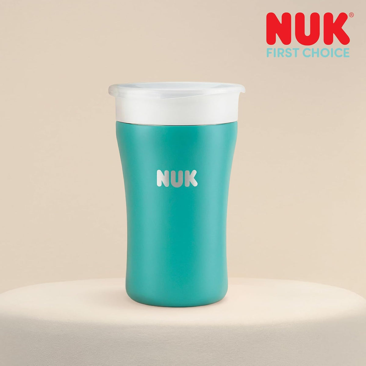 NUK Copo de Treinamento Magic Cup em Aço Inoxidável | 8+ meses | 230 ml | Borda 360° Antivazamento | Copo para Crianças Pequenas | Verde-azulado | 1 unidade