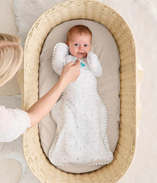 Love To Dream™ Swaddle UP™, Médio 6–8,5 kg – You Are My White | Ajuste perfeito, promove uma rotina de sono saudável | 0,2 Tog Ideal para primavera e verão (24–27 °C) | Algodão lavável à máquina com zíper duplo