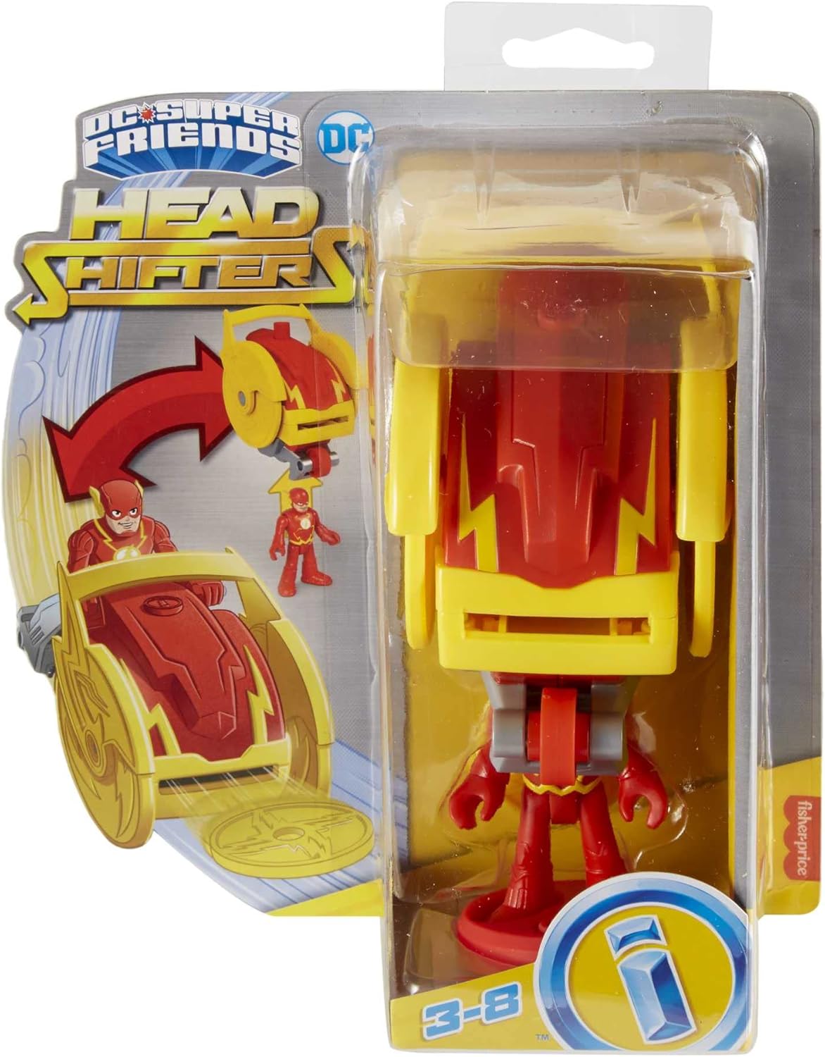 Fisher Price Imaginext DC Super Friends Head Shifters - Figura do Flash e Moto da Força da Velocidade - veículo transformável para brincadeiras de faz de conta