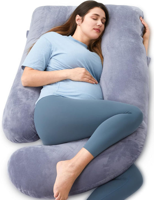 Momcozy Travesseiros de gravidez em formato de U da com capa removível de algodão, Travesseiros de gravidez da Momcozy para dormir, Travesseiro de maternidade de corpo inteiro em formato de U com capa removível - Suporte,