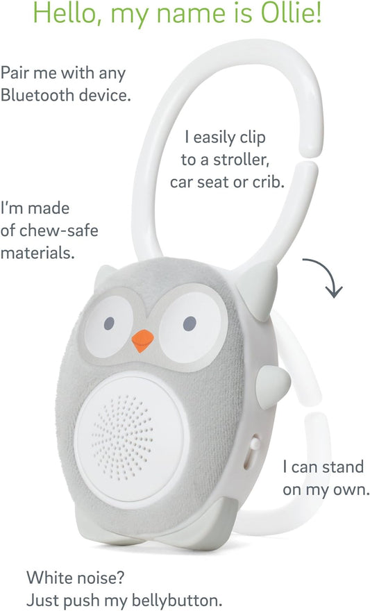 SoundBub de WavHello, máquina de ruido blanco y altavoz Bluetooth | Chupete con Sonido para Bebé Portátil y Recargable - Ollie The Owl, Gris