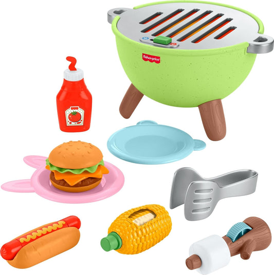 Fisher-Price Brinquedos para Crianças Pequenas - Churrasqueira de Atividades da Floresta da Amizade, Conjunto de 14 Peças de Comida para Brincar de Faz de Conta para Crianças em Idade Pré-escolar a partir de 2 Anos, JLB82