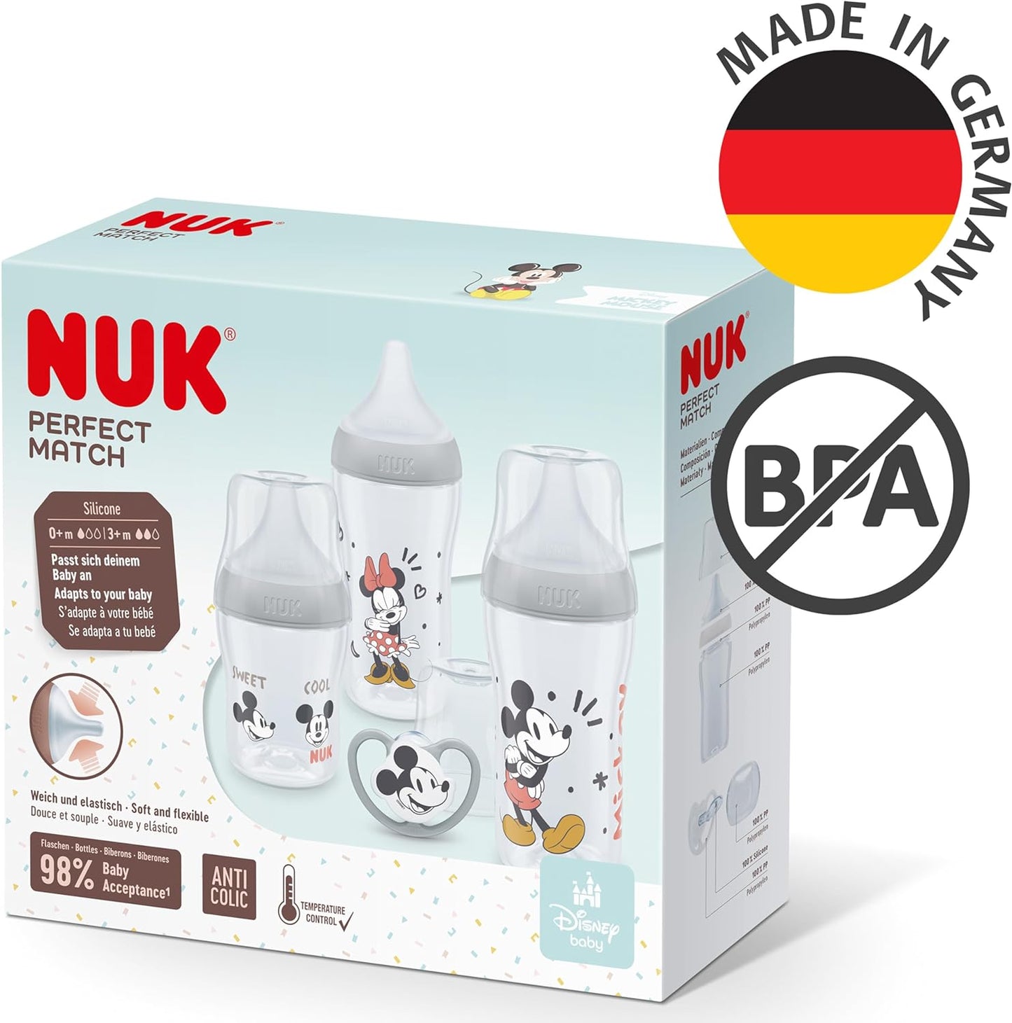 NUK Conjunto de mamadeiras de combinação perfeita Mickey & Minnie Mouse