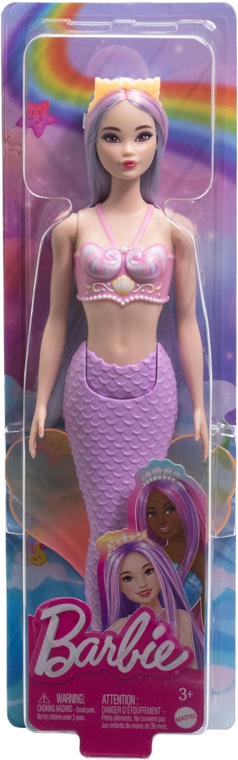 Barbie Bonecas de sereia com cabelo de fantasia e acessórios de faixa de cabeça, brinquedos de sereia com corpete inspirado em conchas e caudas coloridas, HR03