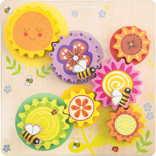 Le Toy Van - Brinquedo educacional de madeira Petilou Montessori Gears & Cogs 'Busy Bee Learning' | Brinquedo de atividade sensorial para crianças de 1 ano +