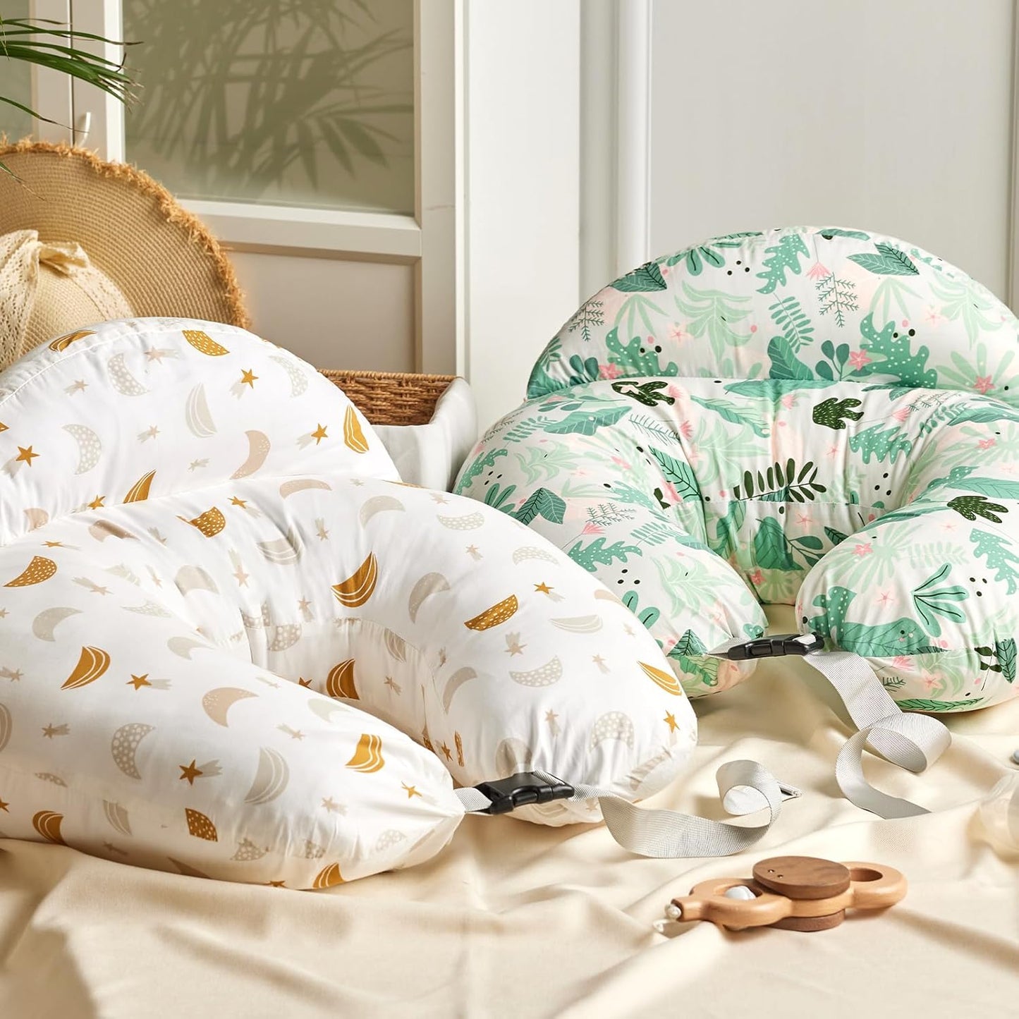 momcozy Almofada de amamentação com amamentação - Suporte ergonômico e cerca de segurança original para a segurança do bebê - Tornando a amamentação fácil e confortável para a mãe e o bebê - Capa de algodão removível, céu estrelado