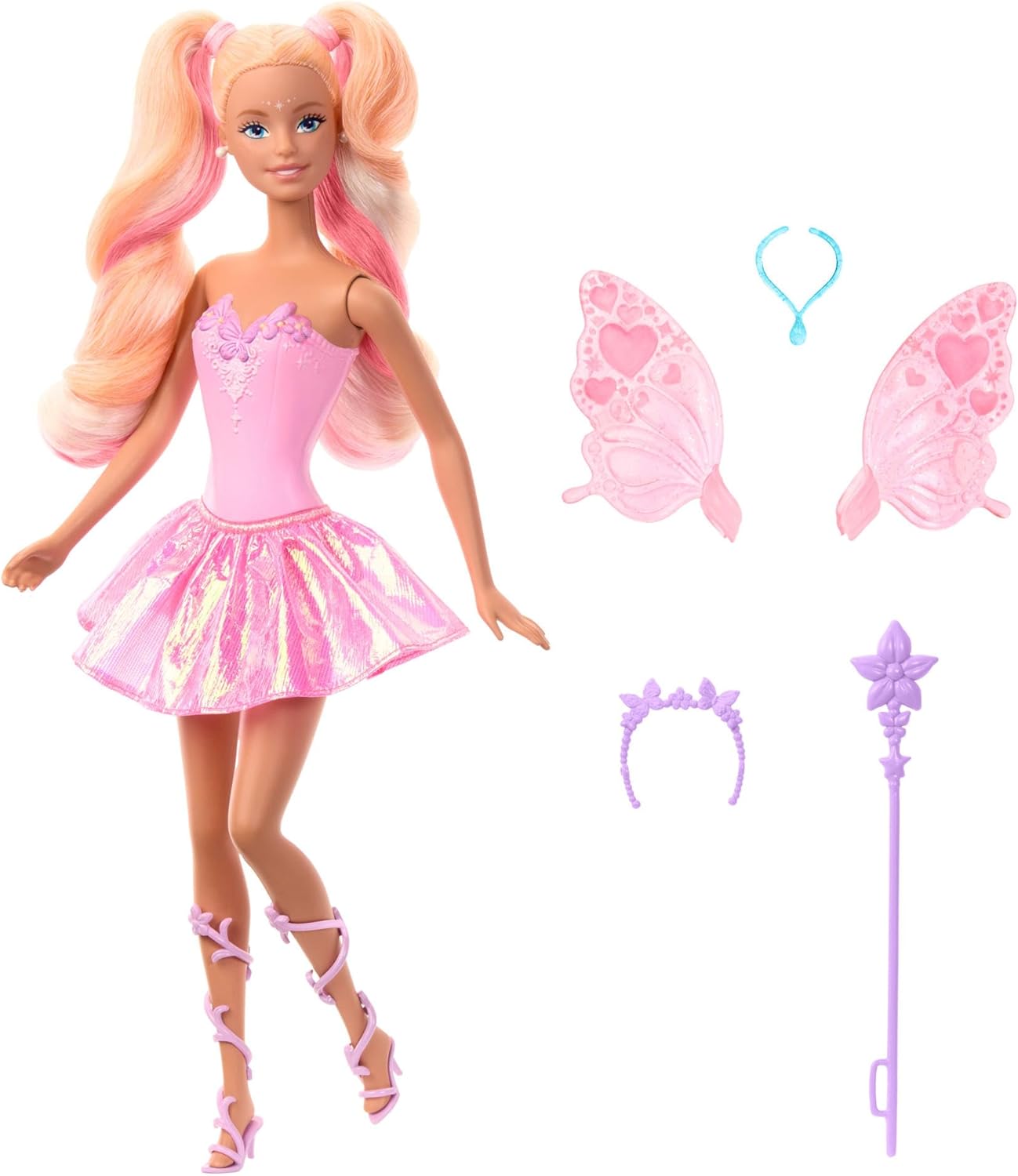 Barbie Boneca Fada Mattel com Varinha de Brinquedo e Acessórios de Moda, Tema de Fantasia com Mudança de Cor nas Asas e Roupa, JCP76