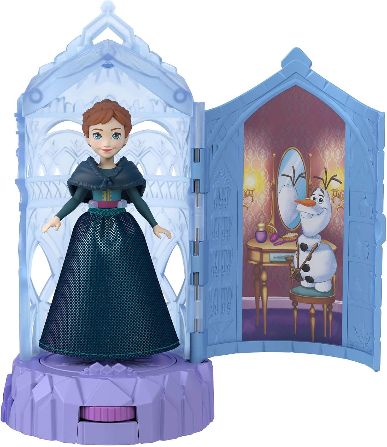 Mattel Disney Frozen – Mini Bonecas Surpresa e Conjuntos de Mini Castelo com Revelação Giratória da Boneca, Castelo de Gelo "Spin Surprise" inspirado nos filmes (Modelos podem variar), JCR90