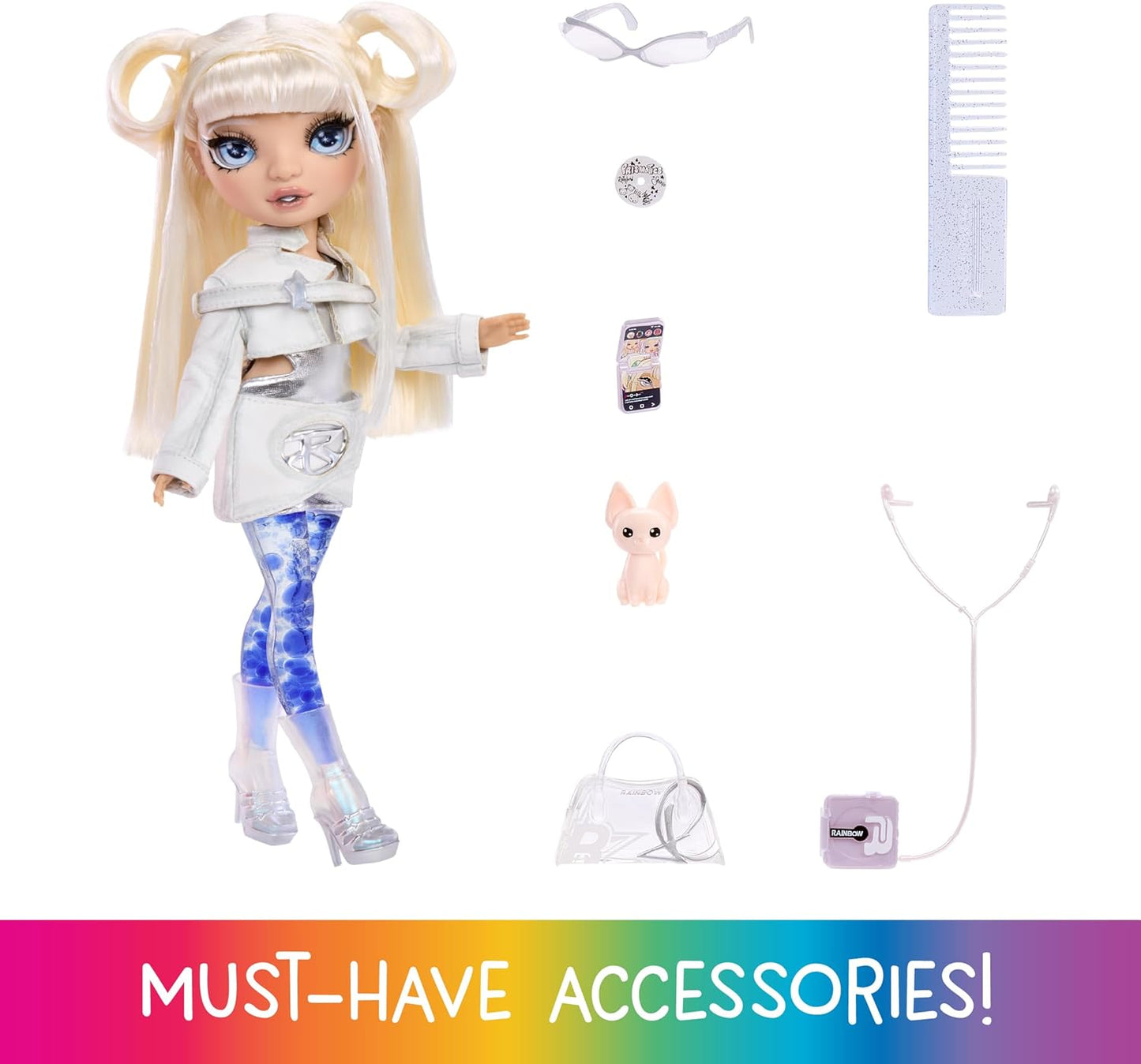 Boneca Rainbow High Sparkle & Shine - Whitney - Boneca Fashion de 28cm com Cabelo Branco e Bolhas Mágicas nas Pernas, Colorida, Estilosa, Divertida, Colecionável, Para Crianças de 4 a 12 Anos ou Mais