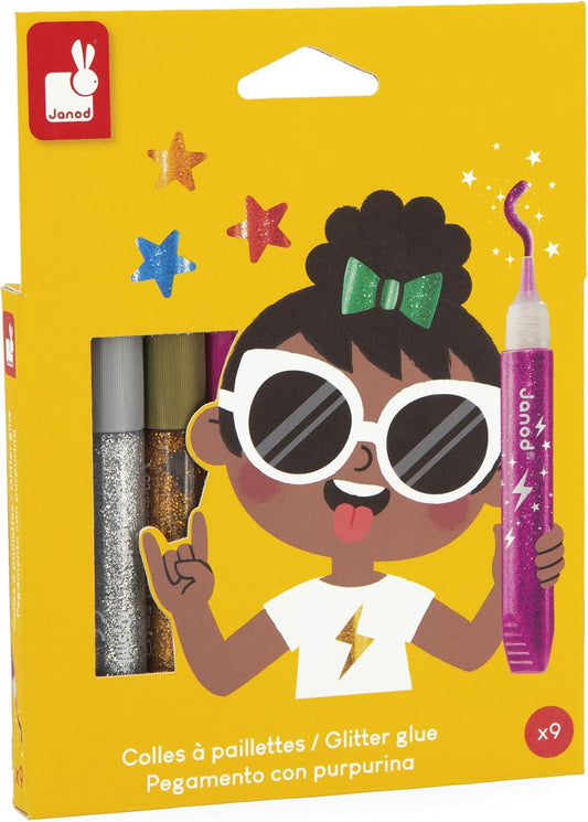Janod - 8 canetas com glitter - alta densidade de glitter e tinta lavável - cores sortidas - colorir para crianças - hobbies criativos, scrapbooking, artes e ofícios - idades 3+ - J07412