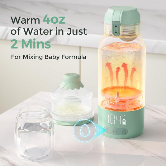 Momcozy Aquecedor de Leite Portátil para Viagem – Modos Duplos de Aquecimento para Leite Materno e Água, Aquecedor de Mamadeira Portátil com Aquecimento Rápido, Bateria de Longa Duração, Capacidade de 500 ml e Recarga USB-C para Casa, Carro e Passeios