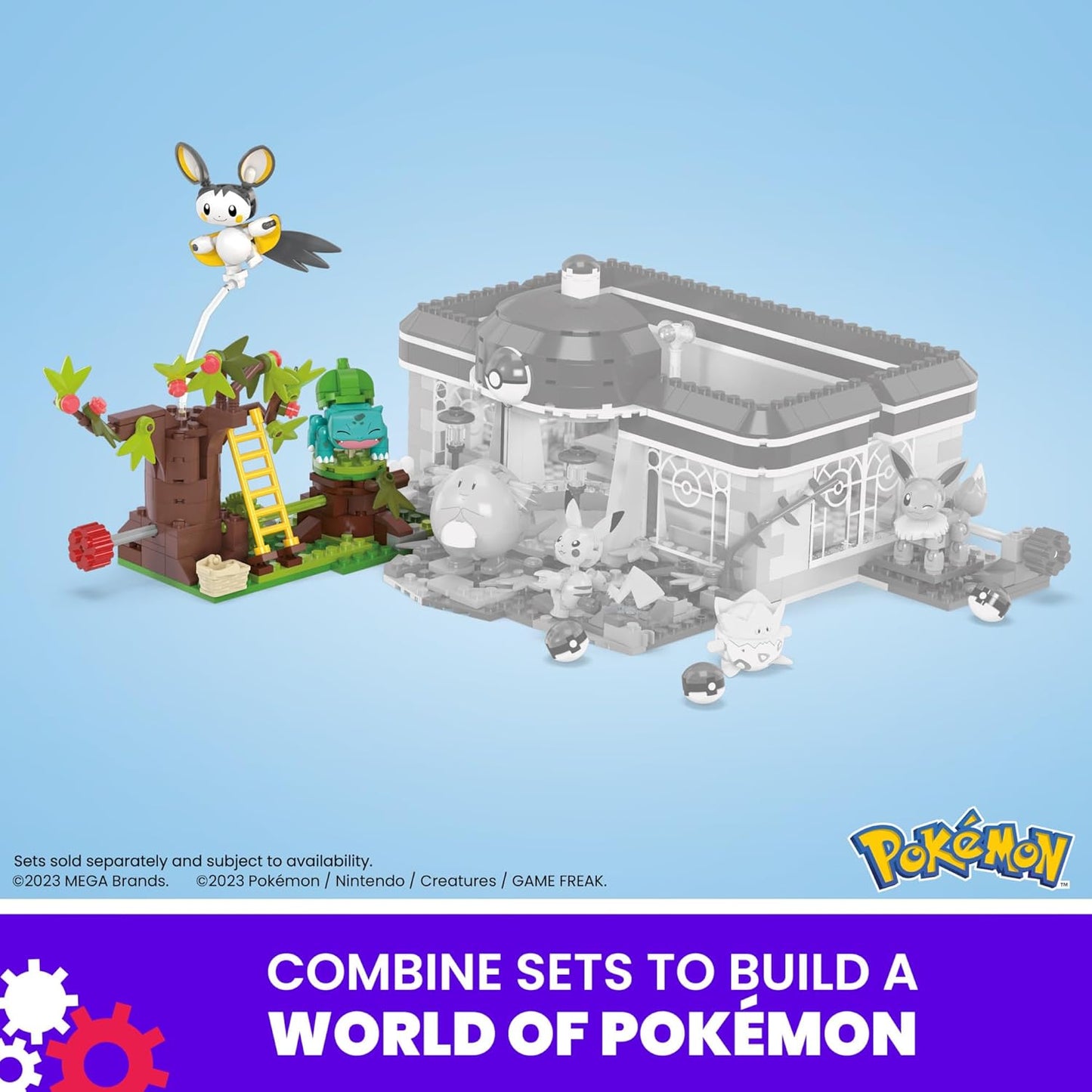 MEGA Conjunto de brinquedos de construção Pokémon Emolga e Bulbasaur's Charming Woods com 194 peças, 2 personagens articulados e movimento, para crianças, HTH69