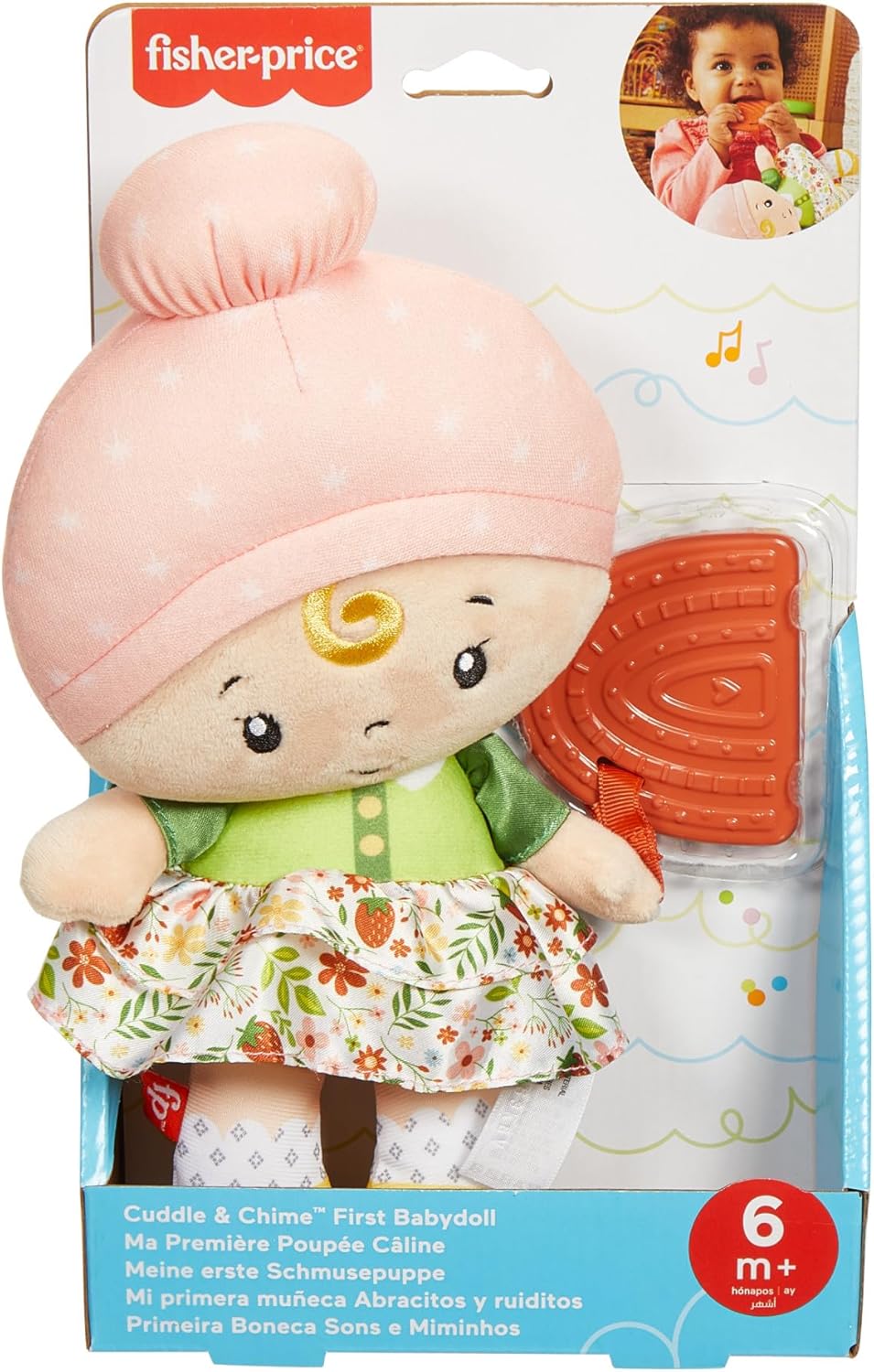 Brinquedo sensorial para bebês Fisher-Price: boneca de pelúcia com sino para bebês a partir de 6 meses. Vendido separadamente. HXK44