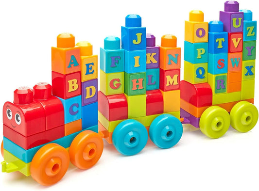 Mega Bloks the Alphabet Train 50 peças e MEGA BLOKS Big Building Bag Conjunto de construção com 60 blocos de construção grandes e coloridos e 1 bolsa de armazenamento, conjunto de presente de brinquedo para maiores de 1 ano