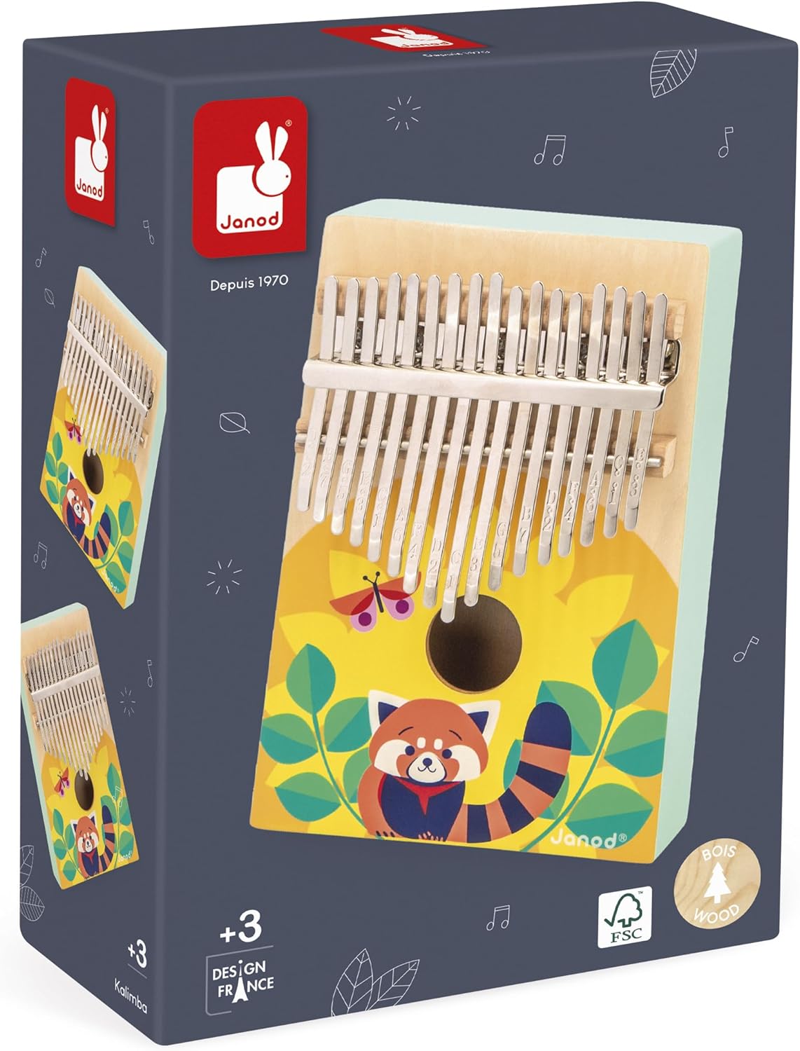 Janod - Kalimba de Madeira - Brinquedo de Imitação Musical - 17 Teclas de Metal - Kalimba Infantil com Sons Suaves - A partir de 3 Anos, J07659