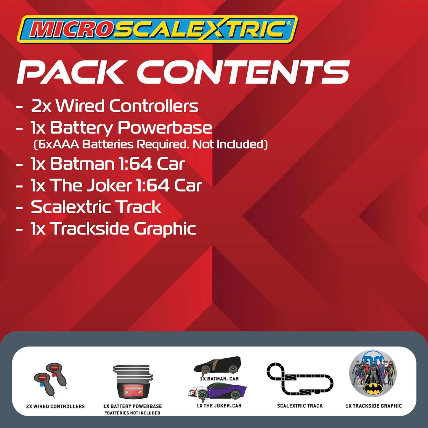 Scalextric Conjunto de corrida movido a bateria Micro Scalextric Batman 1:64 - G1177M Batman Vs Joker, a corrida por Gotham City