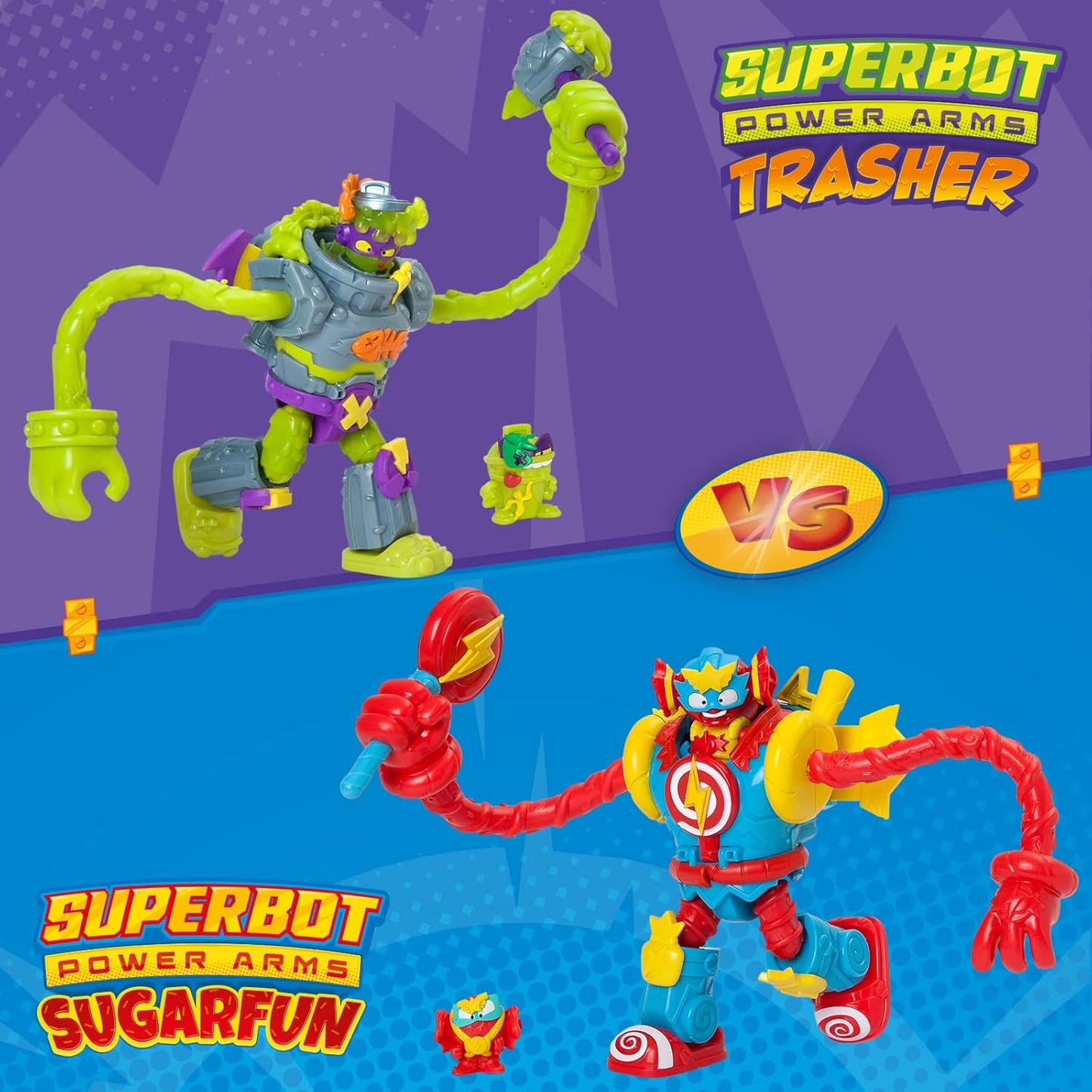 SUPERTHINGS Superbot Power Arms Trasher – Robô vilão articulado com braços flexíveis e acessório de combate. Inclui 1 Kazoom Kid exclusivo e 1 SuperThing exclusivo.
