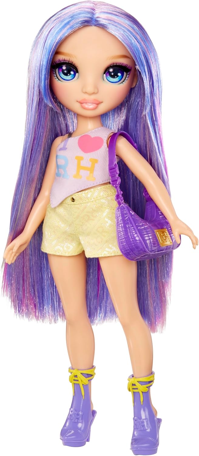Boneca Rainbow High My Fashion Style - Violeta - Boneca Fashion Roxa de 28cm com Roupa Marcante e Bolsa Estilosa, Brincadeira Articulada, Colecionável, Para Crianças de 4 a 12 Anos ou Mais