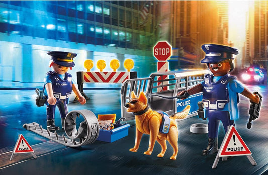 Playmobil 6878 City Action Police Roadlock, brinquedo policial para presentear, divertido para brincadeiras imaginativas, conjunto de brinquedos adequado para crianças a partir de 4 anos.