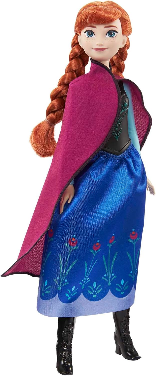 Mattel Boneca Disney Frozen Anna com Visual do Primeiro Filme | Boneca Articulada com Traje de Viagem Característico (Capa, Saia e Botas) e Cabelo Trançado, Inspirada em Disney Frozen, HLW49