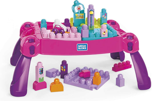 Mega Bloks Build 'n Learn Table e Bloks DCH54 Bolsa de construção grande, rosa, 60 peças