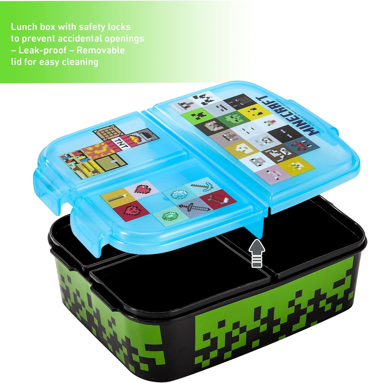 Zawadi Global Conjunto de lancheira infantil Minecraft Kids - lancheira isolada, lancheira com vários compartimentos e garrafa de água de 540 ml - conjunto de comida para almoço de viagem escolar, sem BPA