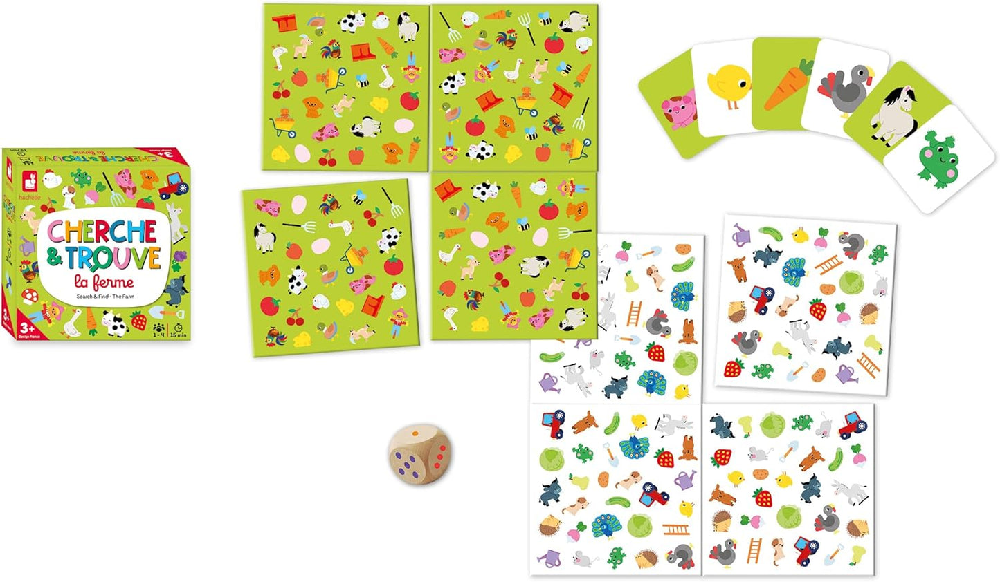 Janod - Mi primera búsqueda y descubrimiento - Tema de la granja - Juego de mesa para niños - Juego de observación - A partir de 3 años,