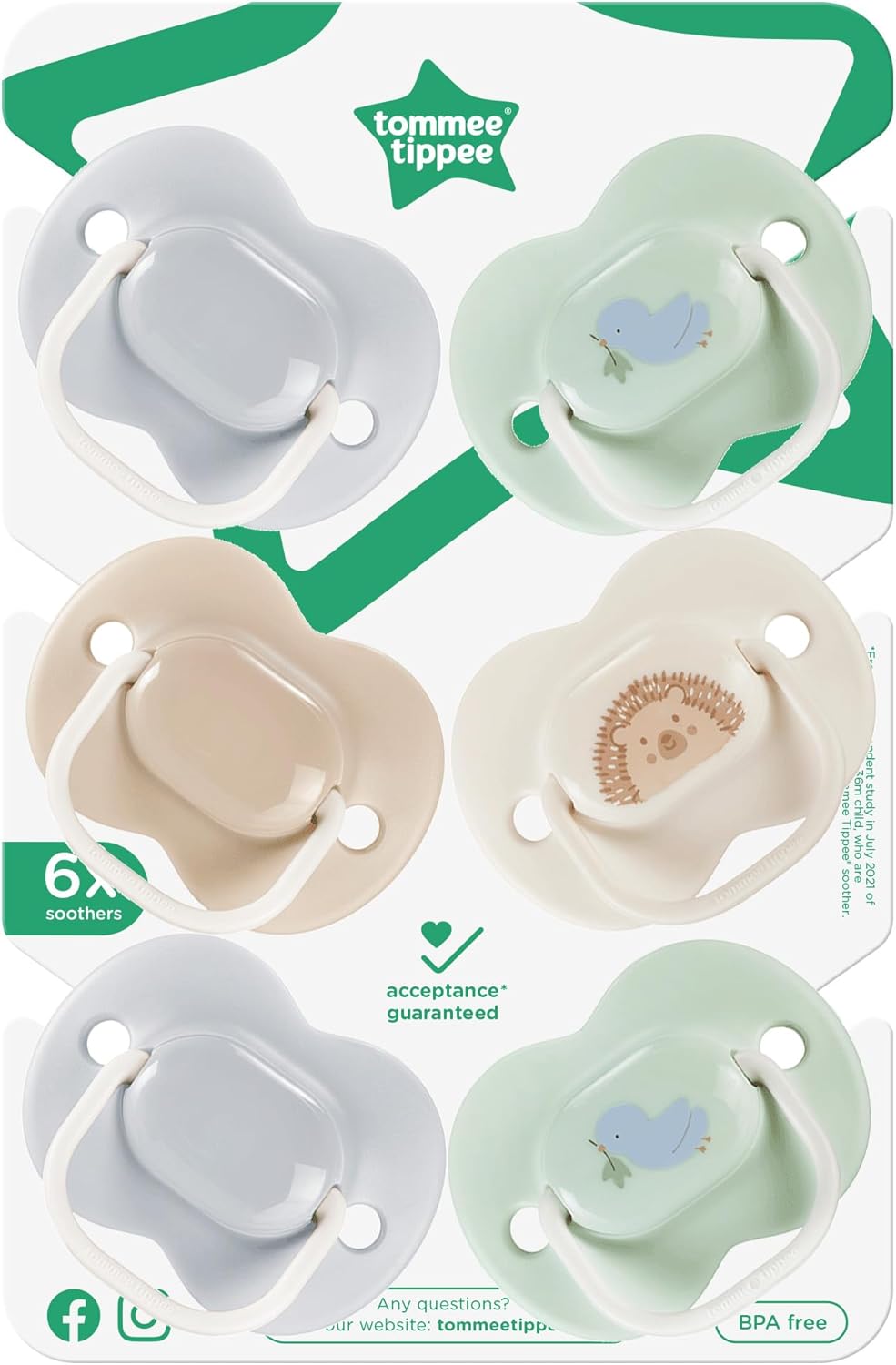 Tommee Tippee Anytime Dummies, 0-6 meses, 6 pacotes de manequins simétricos, sem BPA