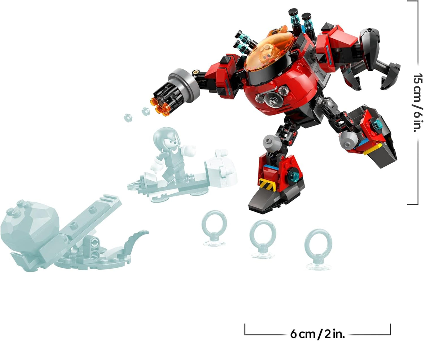 LEGO Sonic the Hedgehog Knuckles vs. Dr. Eggman Egg Crusher Mech - Conjunto de Construção com 2 Minifiguras, Anéis e Esmeraldas do Caos - Presente para Fãs de Videogames a partir de 8 Anos - 77005