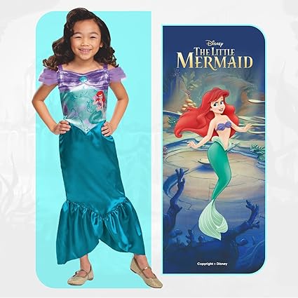 DISGUISE Fantasia oficial de Ariel padrão oficial da Disney, fantasia de pequena sereia infantil, vestido de sereia para meninas, fantasia de Ariel para meninas, roupa de peixe, fantasias do Dia Mundial do Livro para meninas