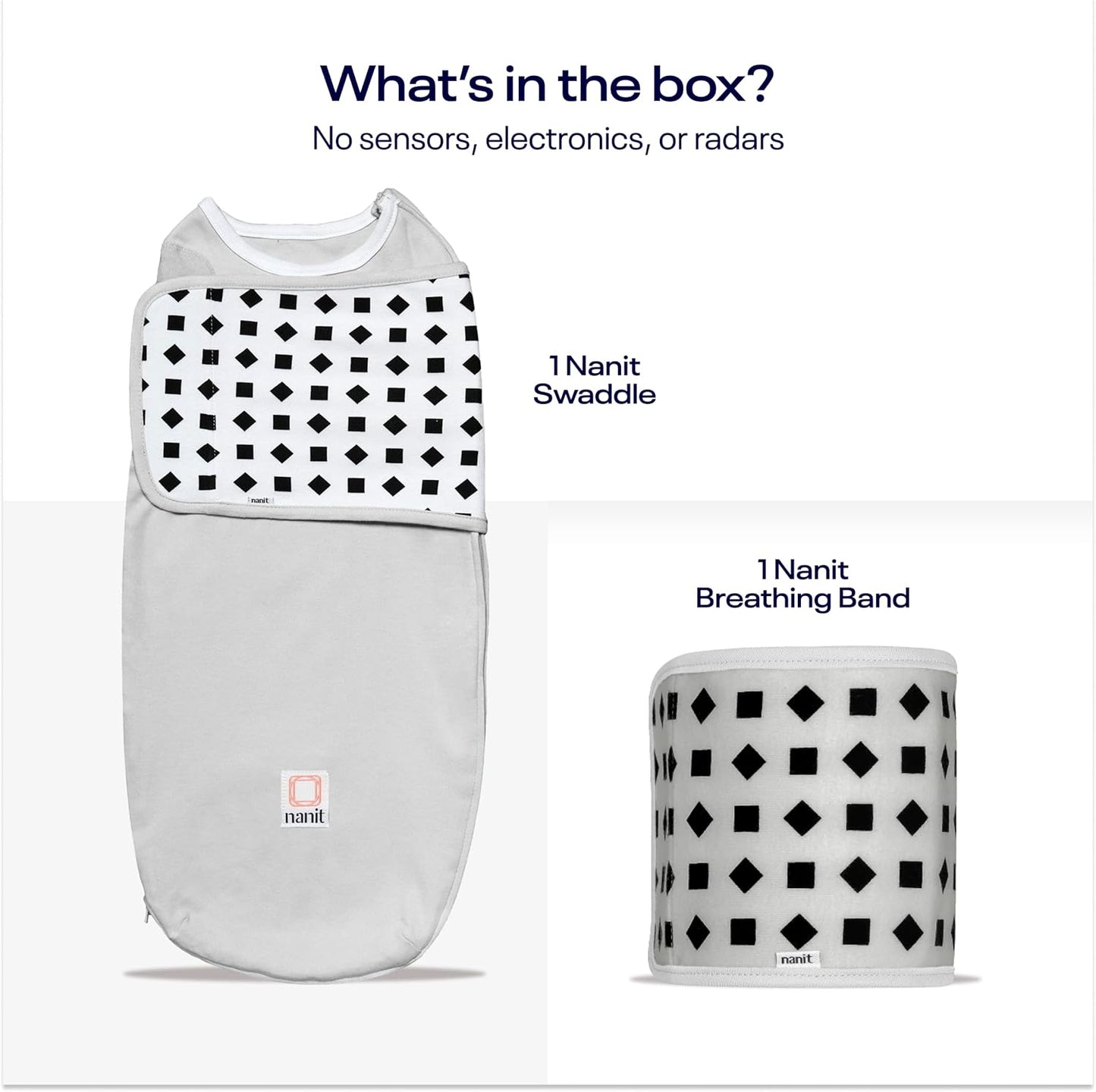 Nanit Kit Inicial de Roupa Respiratória - Envoltório e Faixa Respiratória 100% Algodão, Compatível com o Monitor de Bebê Pro para Rastreamento de Movimentos, Tamanho Pequeno, Cinza Claro