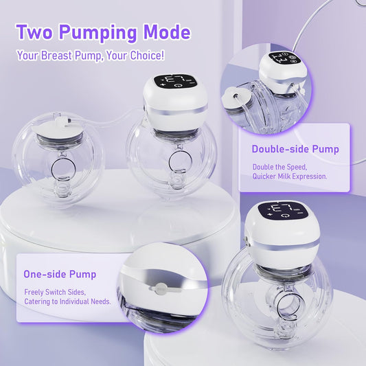 Extractores de leche eléctricos portátiles, extractor de leche eléctrico portátil manos libres, extractor de leche dual de un solo motor, 3 modos y 12 niveles con pantalla LED, extractor de leche inalámbrico sin dolor de bajo ruido con bridas de 21 mm