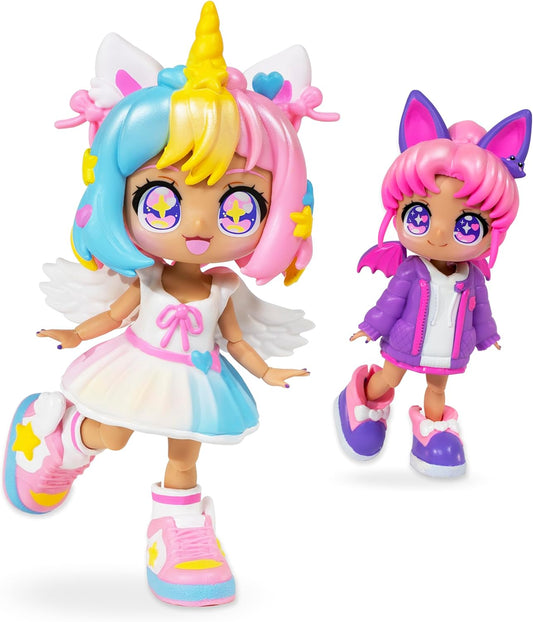 Boneca Fashion Animakii – Unicórnio e Morcego Personalizáveis – Boneca Fashion de 12,7 cm com 32 Looks em Uma – Acessórios, Roupas, Sapatos e Placas Faciais – Brinquedos da Moda para Meninas (APENAS 1 BONECA INCLUÍDA)