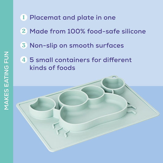 dentista Silicone Placemat - Prato de bebê 100% silicone de grau alimentício - Tapete de bebê de silicone antiderrapante - Seguro para micro-ondas, geladeira e forno - Sem BPA - Menta
